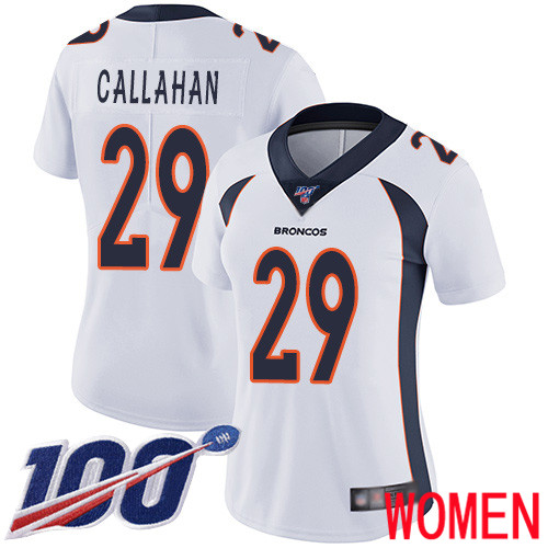 Women Denver Broncos 29 Bryce Callahan White Vapor Untouchable Limited Player 100th Season Football NFL Jersey